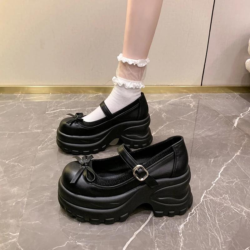 

Мода 8СМ 2025 Новые Осенние Массивные Кроссовки на Платформе с Бантом Женские Панк Толстая Подошва Туфли Лоскутные Нескользящие Повседневные Туфли для Ходьбы 39 чёрный