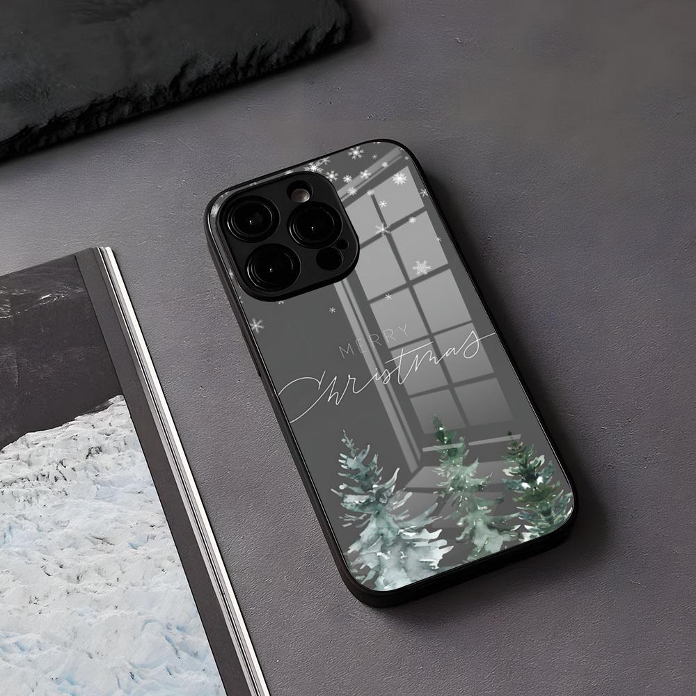 

Merry Christmas Tree Phone Case For IPhone 17 Air 16 E Pro Max 15 14 13 Mini 12 Pro 11 Max Plus Black Glass Cover iPhone 12