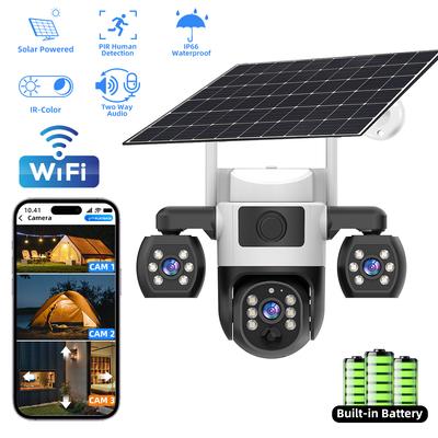 V380 Pro WiFi Solární Kamera Venkovní Trojitý Objektiv PIR Detekce Pohybu Noční Vidění PTZ Bezdrátové IP Kamery CCTV Bezpečnostní Ochrana