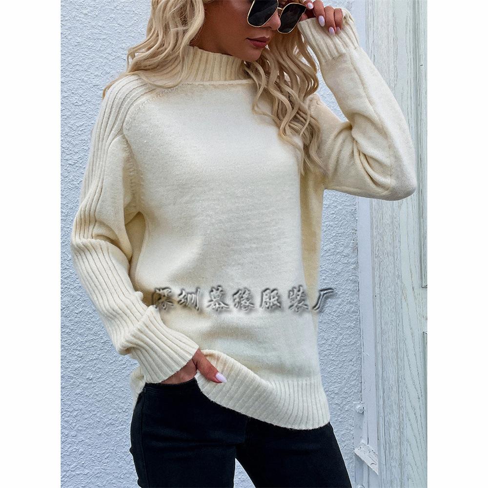 2024 European And American Autumn/Winter New Solid Color Sweater High Collar Hoodie Loose Solid Color Sweater For Women