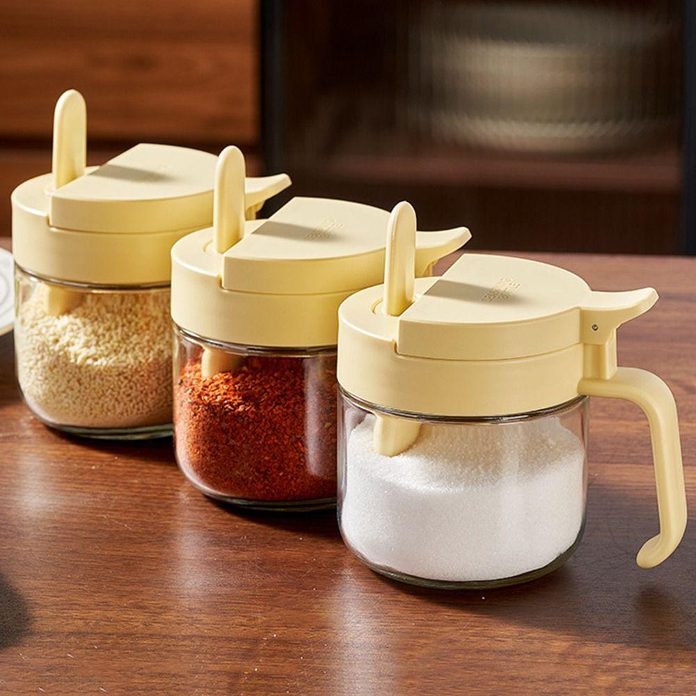 With Spoon Glass Seasoning Jar Leak-Proof with Lid Airtight Salt Organizer 380ml Capacity Moisture-proof Clear Seasoning Boxes
