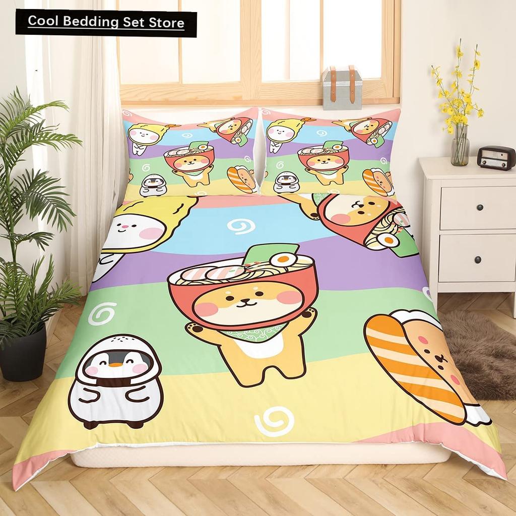 Japan Sushi Königin König Bettbezug Meeresleben Bettwäscheset Cartoon Japanisches Essen Bettdeckenbezug Bunt Polyester Bettdeckenbezug