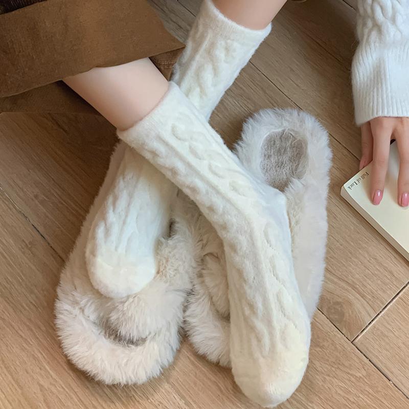 Women Socks Home Twist Mid-Tube Thickened Coral Velvet Floor Socks Sleeping Socks Towel Socks Supersoft