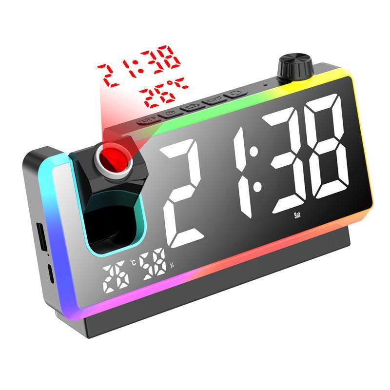 Smart alarm clock, multi-function LED large screen digital display projection electronic clock color ambient light reverse charging spot