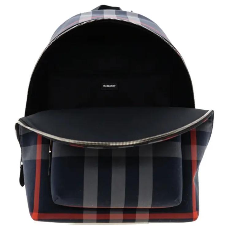 Burberry Nastavitelný ramenní popruh Uzavírání na zip Kostkovaný design Bavlněný batoh Pánský batoh Tmavě modrá Červená 80840571