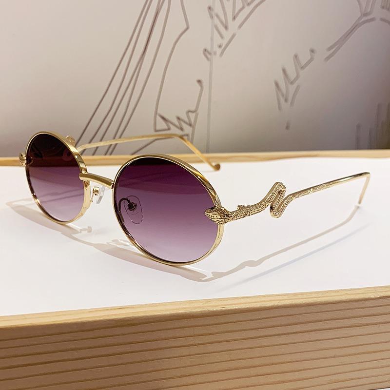 Small Oval Women Sunglasses for Men Metal Frame Ins Personality Trendy Snake Design Versatile Men Casual Sun Glasses UV400 Gafas