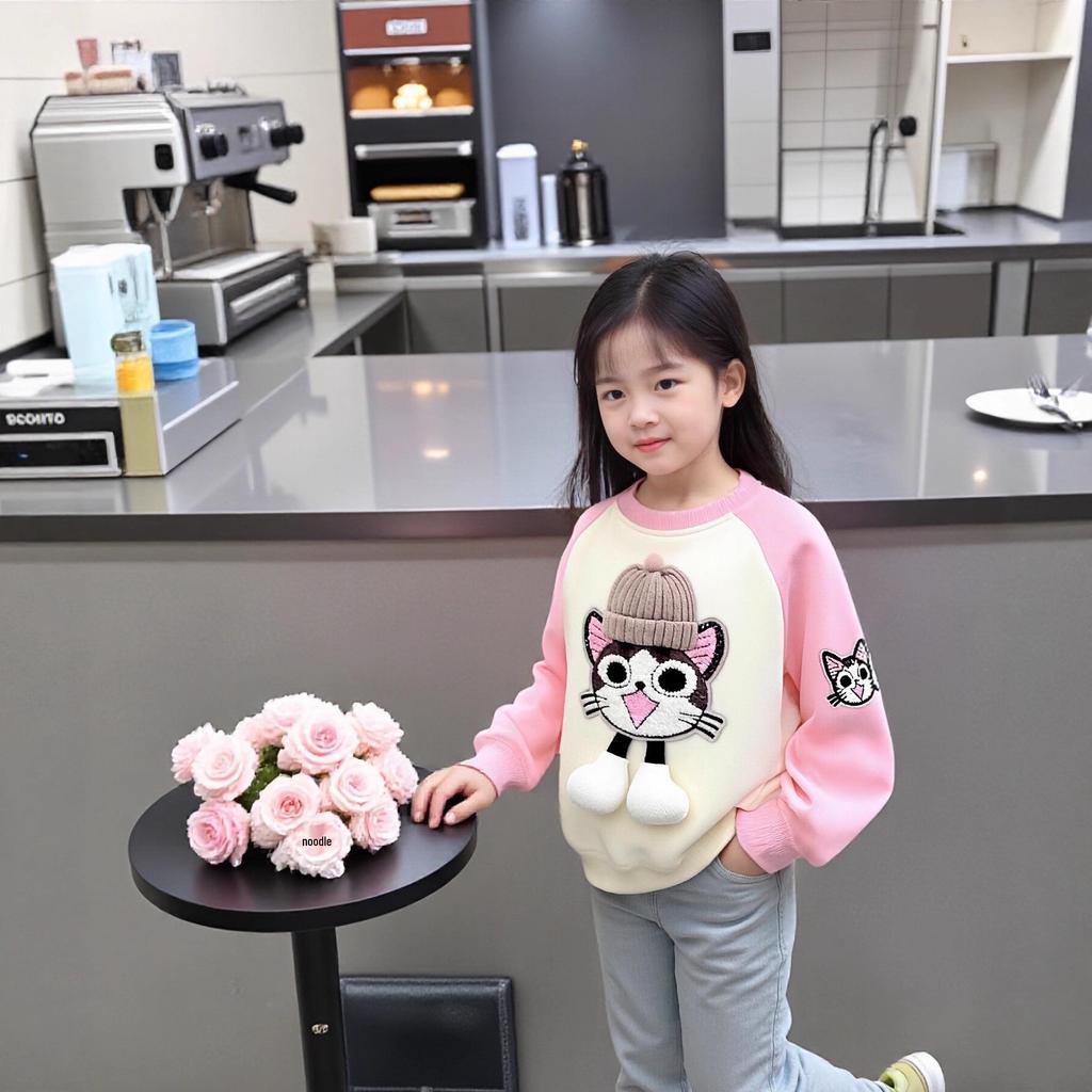 2025 Girls' Fleece-Lined Long Sleeve Sweatshirt - Autumn/Winter Fashion