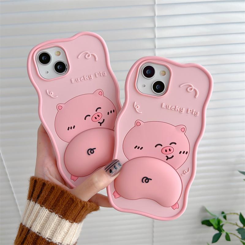 Cartoon Pig 3D rozměrné pouzdro na telefon pro iphone 14 Plus 13 12 Pro 11 Max 14pro13pro růžové Měkký silikonový kryt s korálky Lanyard