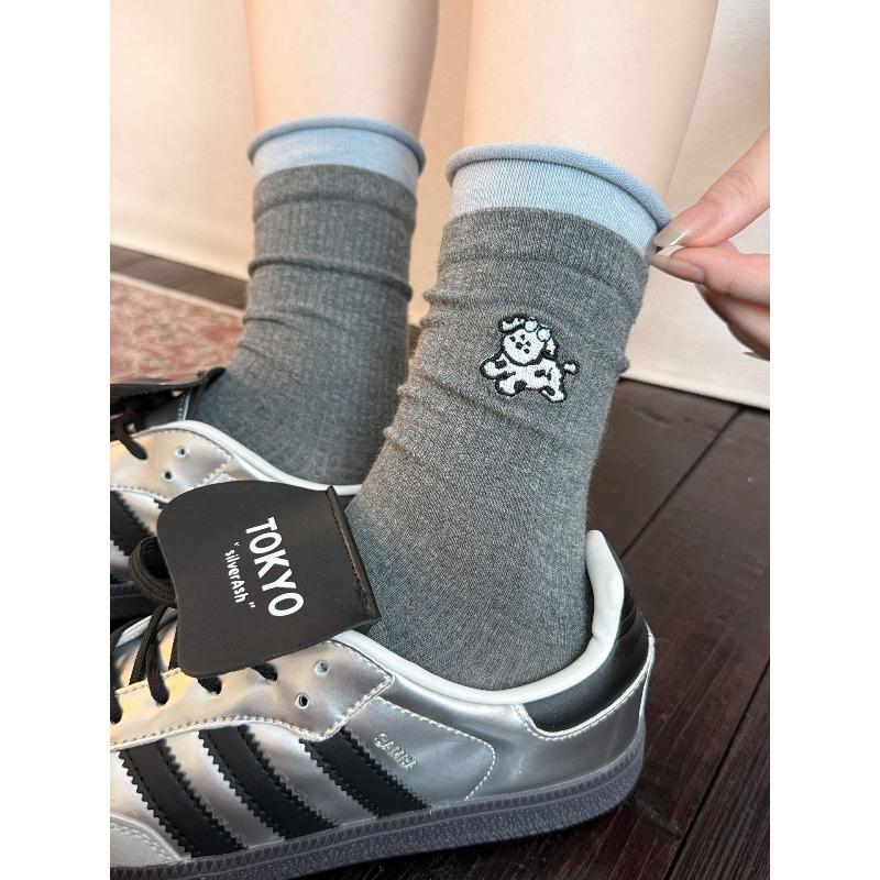 Embroidered Animal Socks Women's Spring and Autumn Cotton Tube Socks Tide Internet Celebrity Stockings Women's Summer Thin