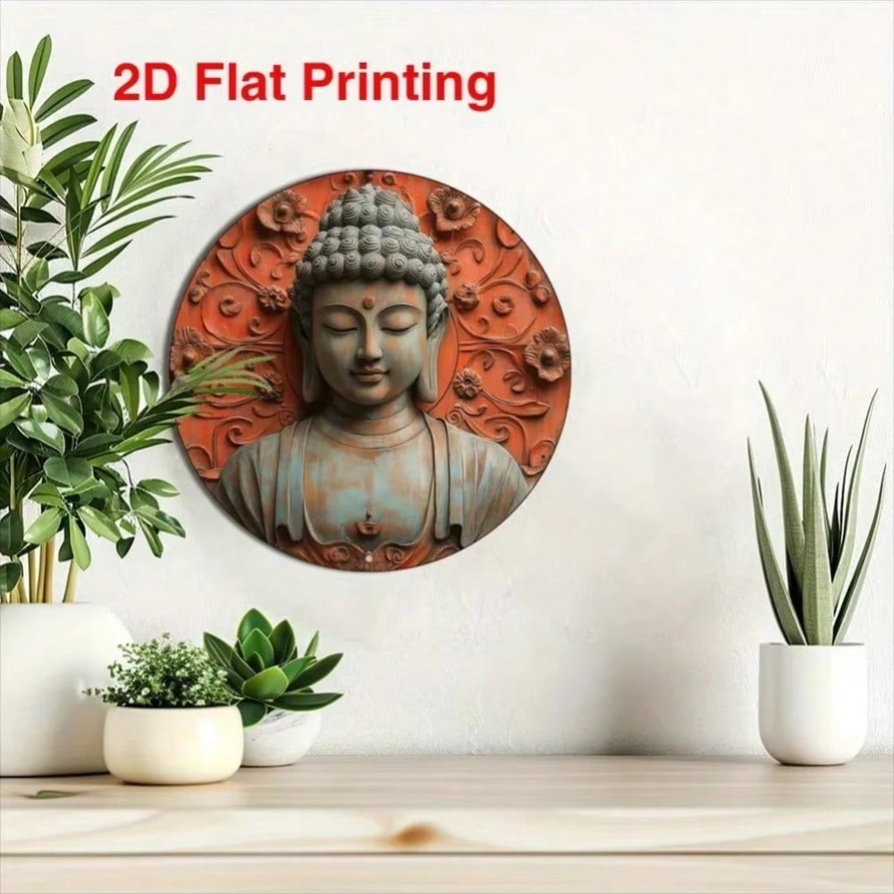 Buddha Lotus Wall Art Metal Tin Sign Living Room Office Decor Garden Patio Decoration