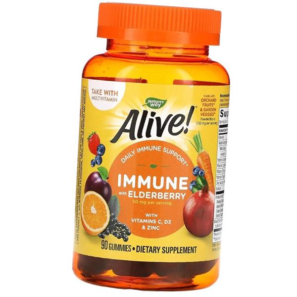 Vitamins for Immunity, Alive! Immune Gummy with Elderberry Extract, Nature's Way  90tab Cherry-grape (36344149)