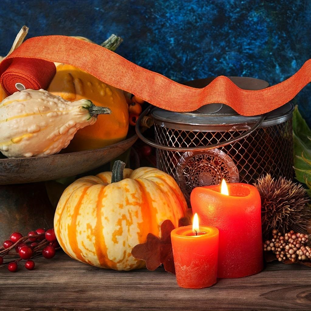 Catching Thanksgiving Eye Burlap Ribbon Set With Elegant Orange Checkered Patterns For Styling Home