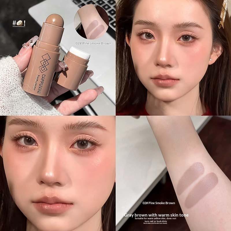 

Cappuvini Double-Head Face Bronzer Contour Stick Cream Makeup Lasting Smooth Concealer Facial Brighten Contouring With Brush