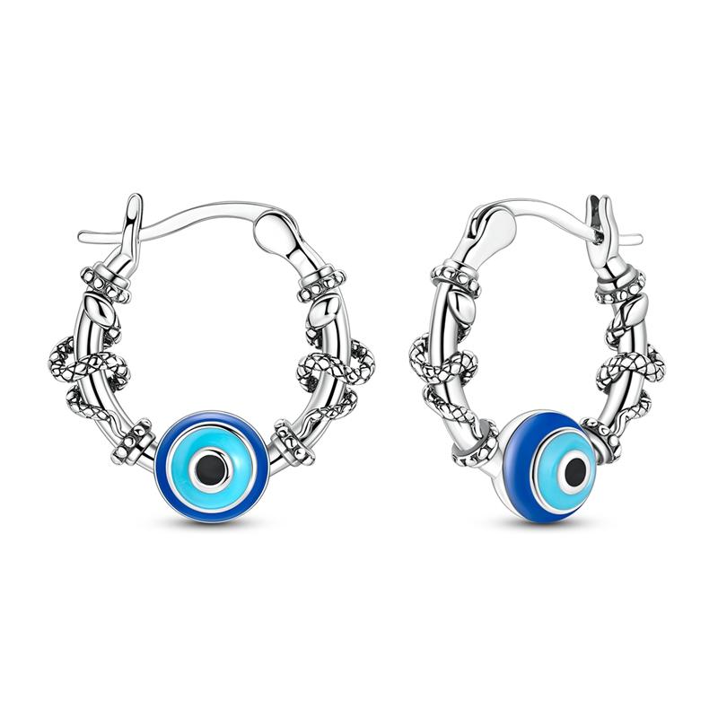 925 Sterling Silver Evil Eye Huggie Hoop Earrings Snake Coiled Gothic Hoop Earrings Protection Amulet Jewelry Gift for Women