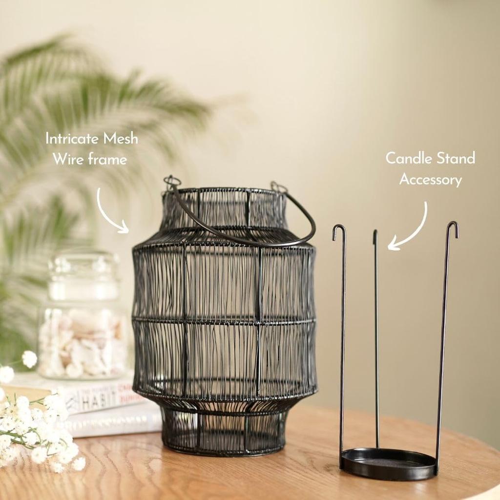 Черный металлический фонарь в стиле Бохо, Mesh Metal Lantern for Home Boho Style Black,  Behoma