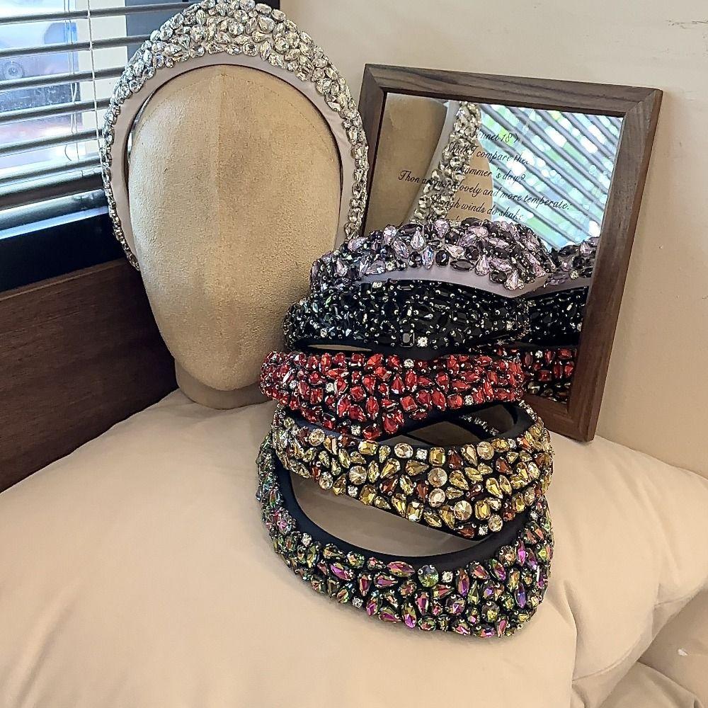 Black Color Crystal Gem Headband Rhinestone Padded Diamante Headband  for Washing Face