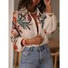 Spring Summer New Women's Loose Long Sleeve Digital Print Shirt Blouse, Casual Top for Women Crossbody Europe America