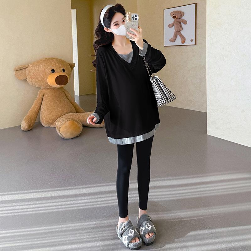 Spring 2026 Korean Style Patchwork Maternity T-Shirt XL