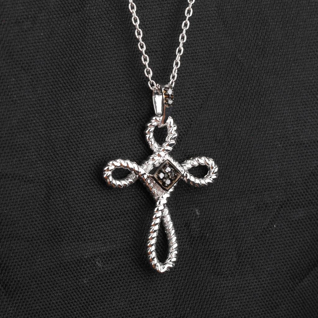 Black Diamond Cross Pendant 925 Sterling Silver Black Rhodium Jewelry