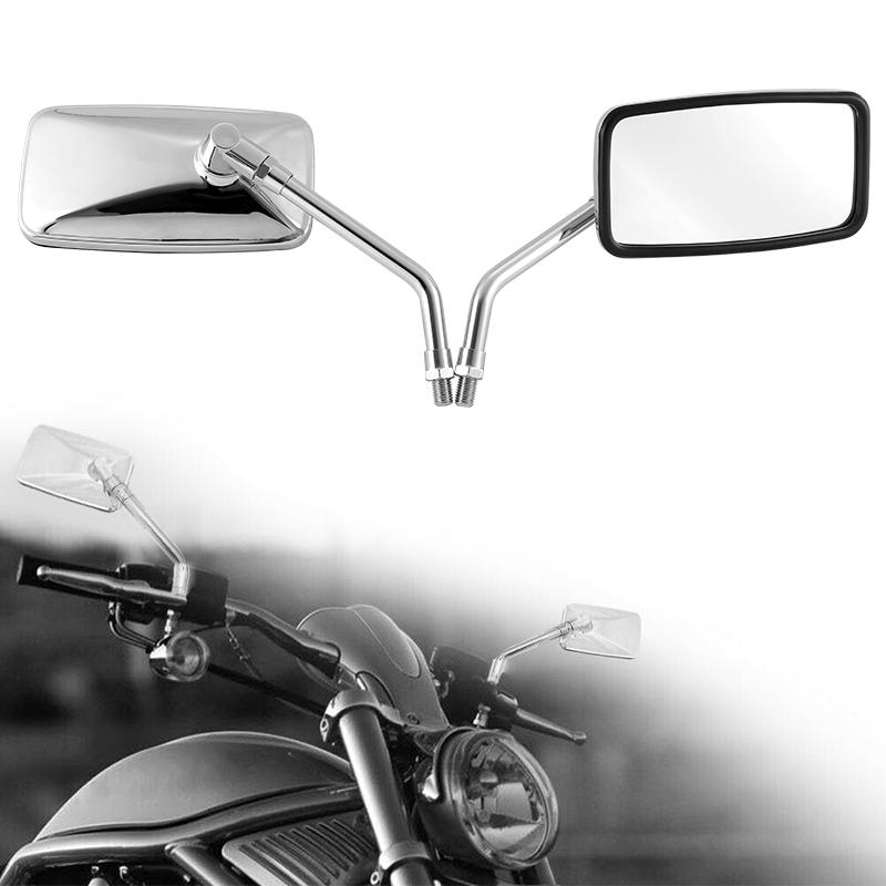 1Pair Universal Rectangle Motorcycle Rearview Mirrors 10mm Chrome Retrovisor De Moto Mirror Moto For Honda Scooter