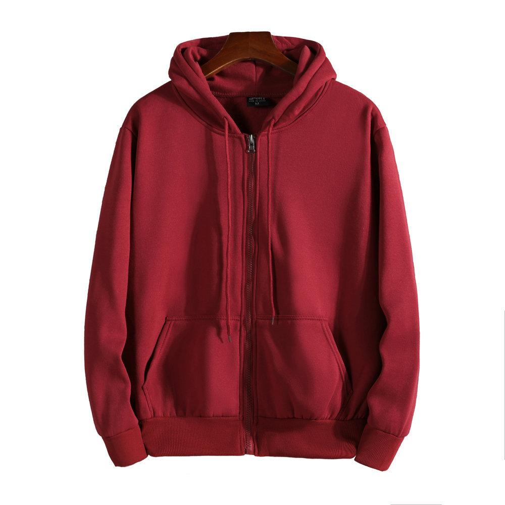 Men's Hooded Loose Velvet Zipper Thin Sweatshirt