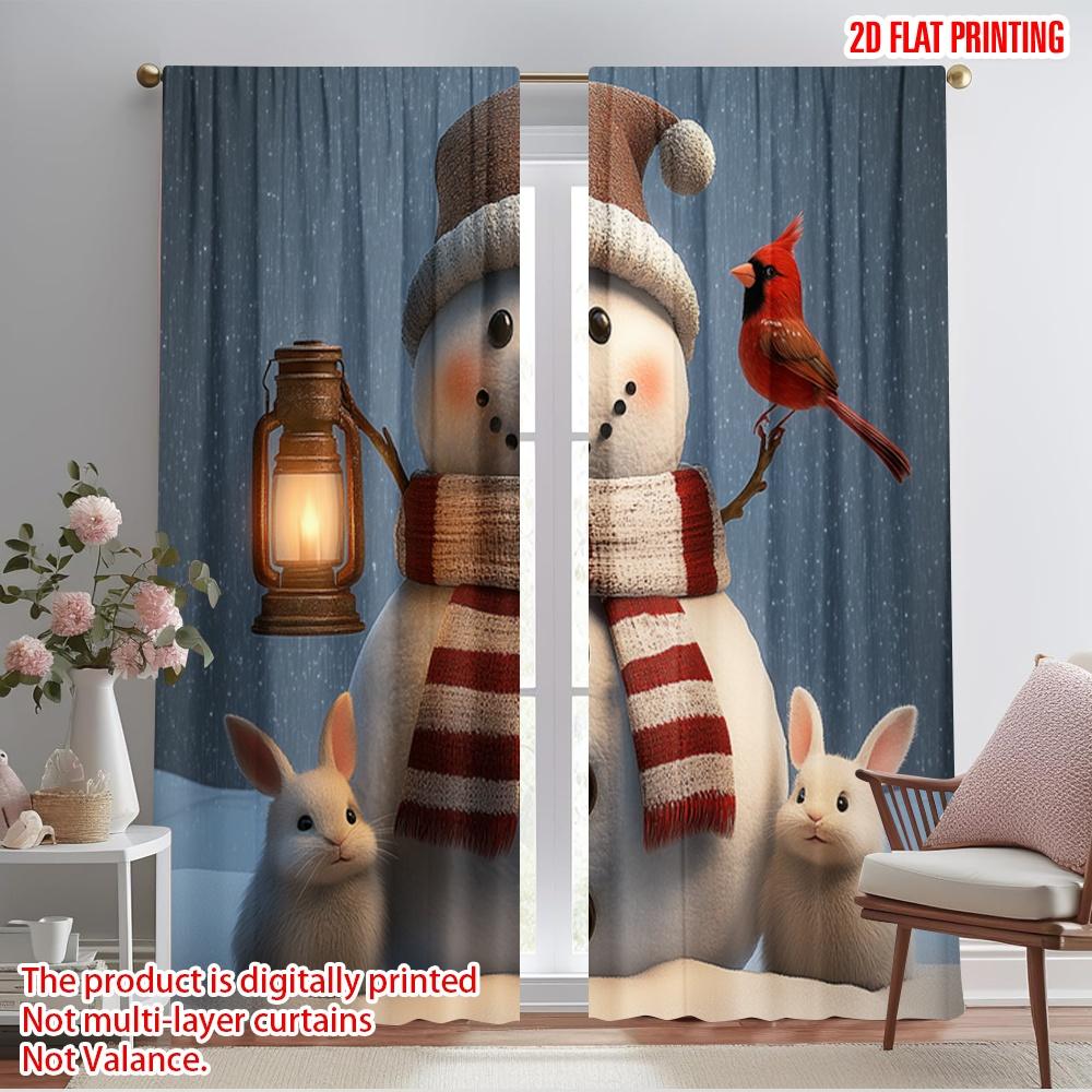 

2pcs,2D plane printing Curtain Fabric Cute Snowman Cardinal Bunnies (3) 100% Polyester (without rod) Decorations For Home for 52.50×116.00 CM 2pcs