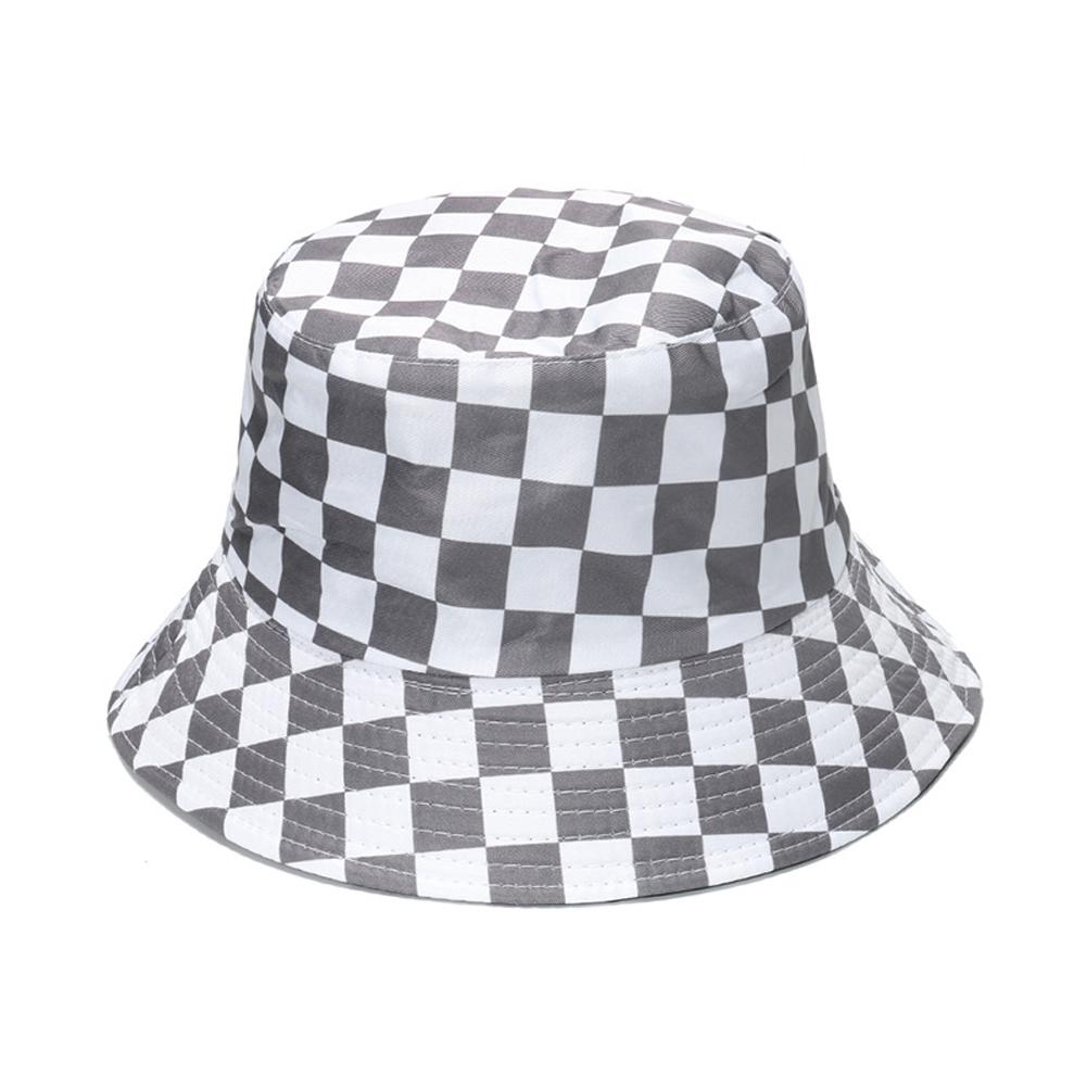 Sunscreen Fishing Hat Checkerboard Plaid Pattern Casual Sunshade Packable Bucket Beach Cap