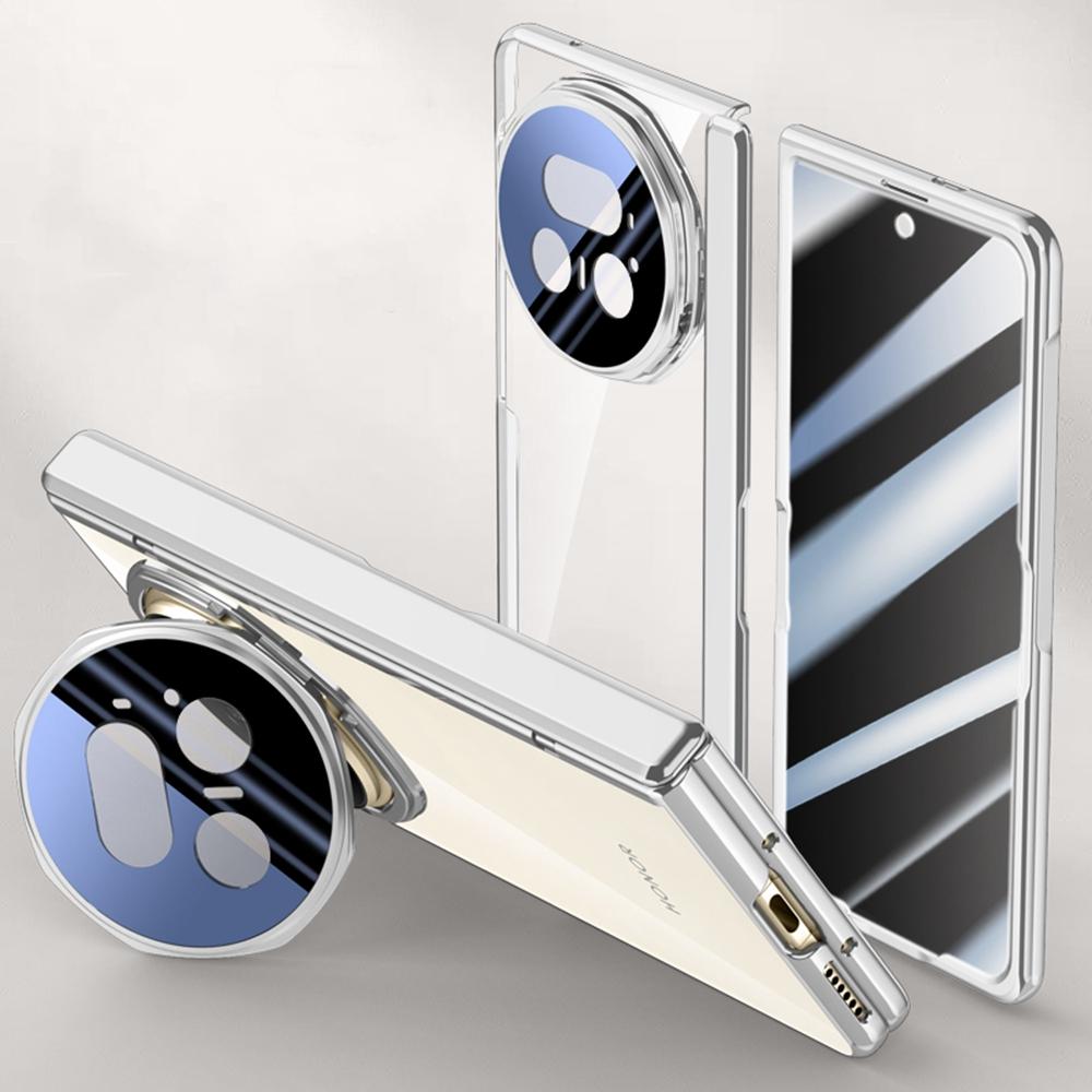 For Honor Magic V5 5G Case PC+Acrylic Phone Cover with Anti-Peep Screen Protector,Lens Kickstand