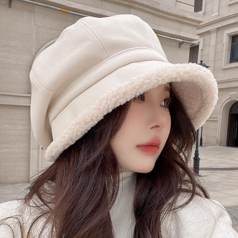 Small face, cold protection, ear protection, casual lamb wool star anise padded cotton, burr edge beret