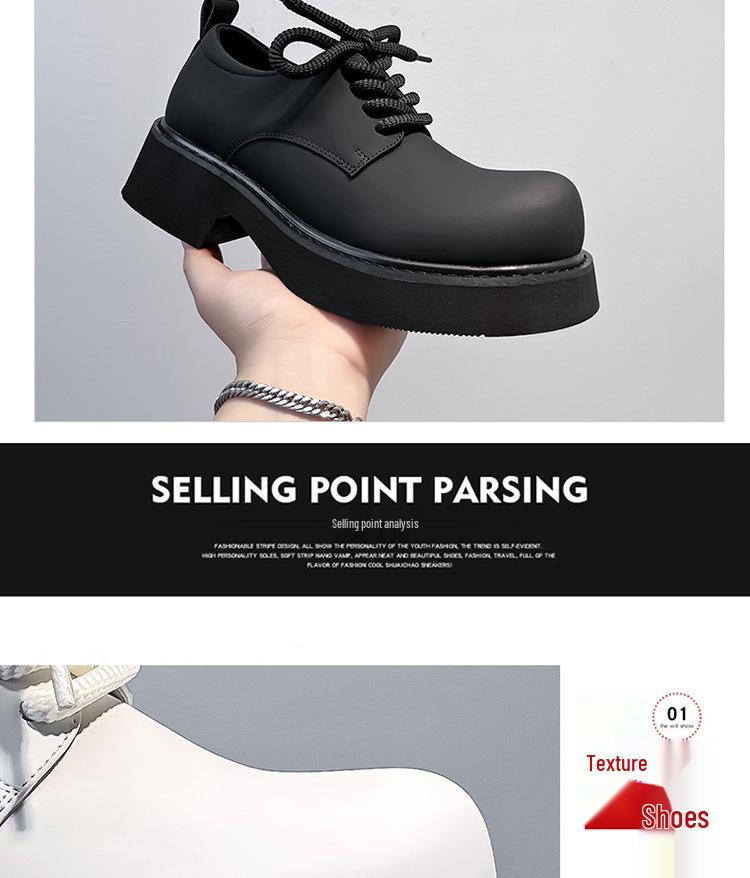 Men's Trendy British Style White Leather Lace-Up Shoes - Round Toe, Thick Sole, Business Casual (Model 24308-A)