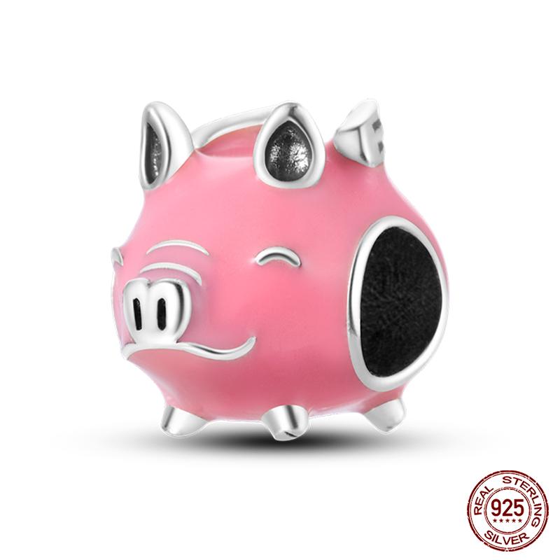 Real Copper Pink Rabbit Cat Dog Animal Charms Beads Fit Qikaola Original Bracelets Diy Birthday Jewelry Making