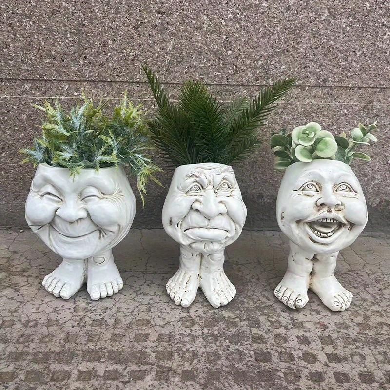 1pc Funny Face Resin Flower Pot, Suitable for Outdoor Courtyard Garden Terrace Decoration