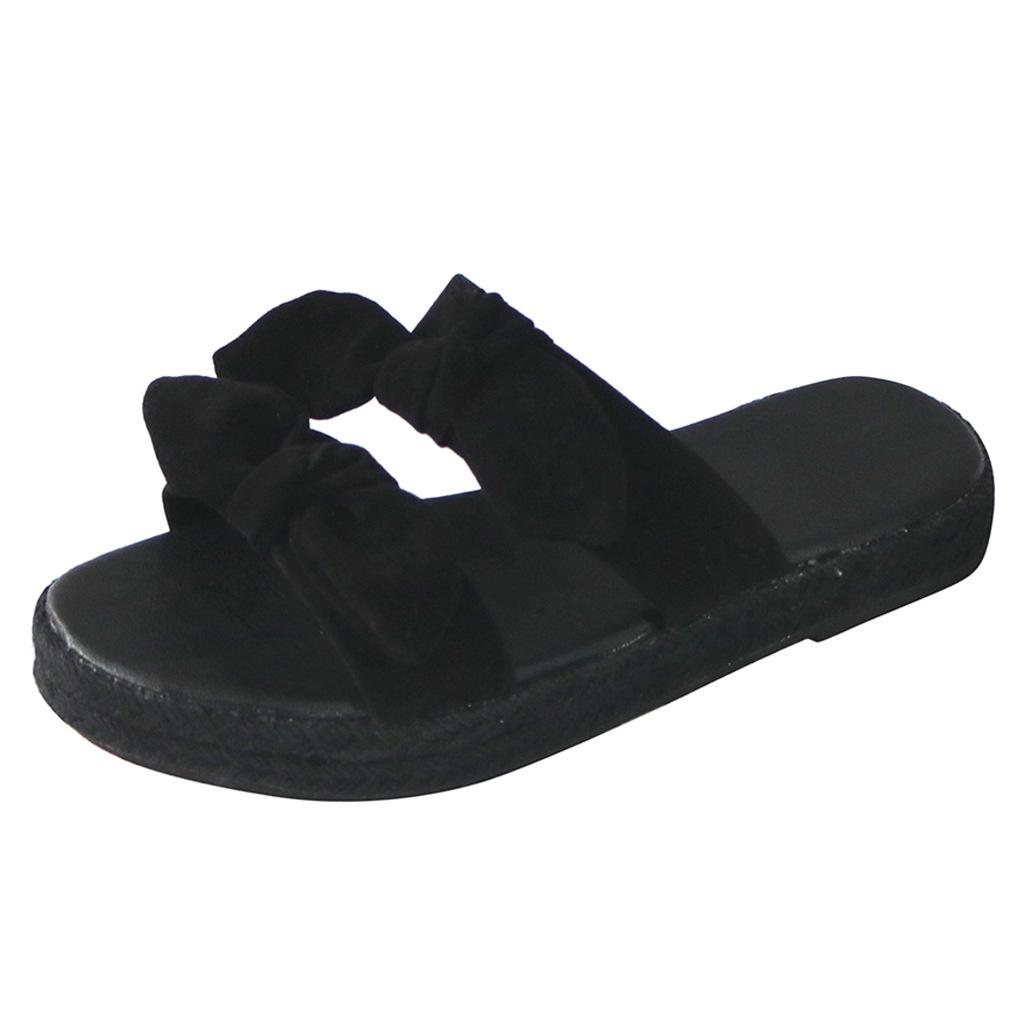 

Juti spot summer foreign trade large size wish independent station flat bottom hemp rope bow women flat bottom slippers 43 чёрный