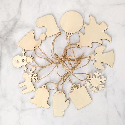 Handmade Wooden Christmas Tree Puzzle Ornaments with Hemp Rope for DIY and Wedding Decorations