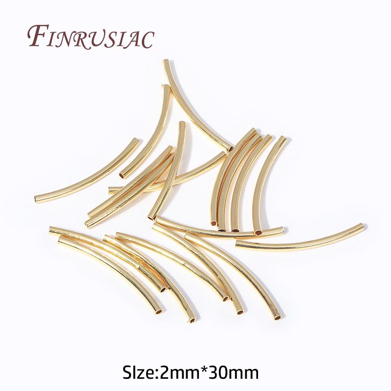 DIY Accessories Wholesale 50 Pcs 18K Gold Plated Metal Smooth Curved Tube Beads For Handmade Jewelry Making