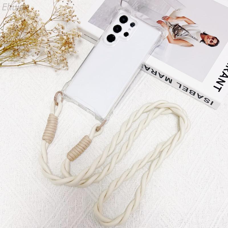 Four Corners Strap Case For Samsung Galaxy A56 A36 A16 A26 A55 S26 Ultra S25 FE Crossbody Cord Lanyard Shockproof Clear Cover