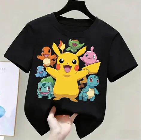 Anime Pokémon Boys Girls TShirt Cotton Retro Mens Cotton TShirt for Women Tops Casual Loose Short Sleeve Couple Y2k
