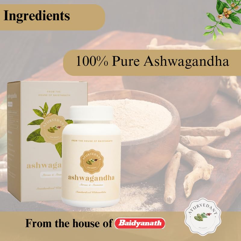 Baidyanath Asli Ayurved Jhansi Ayurvedant Ashwagandha Tablets 60 Count Stress Relief and Energy Support