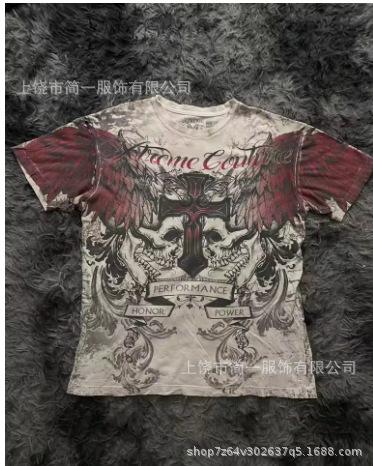 Summer Men's Fashion Skull Letter Printing Trend Slim Fit Casual 3D Digital Printing Short Sleeve Top