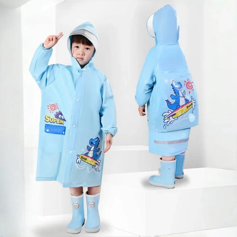 Wasserdichter Kinderregenmantel (PVC) - Niedliches Dinosaurier- & Einhorn-Design Regenponcho Jacke mit Rucksack-Fleck Ideale Studenten-Regenbekleidung