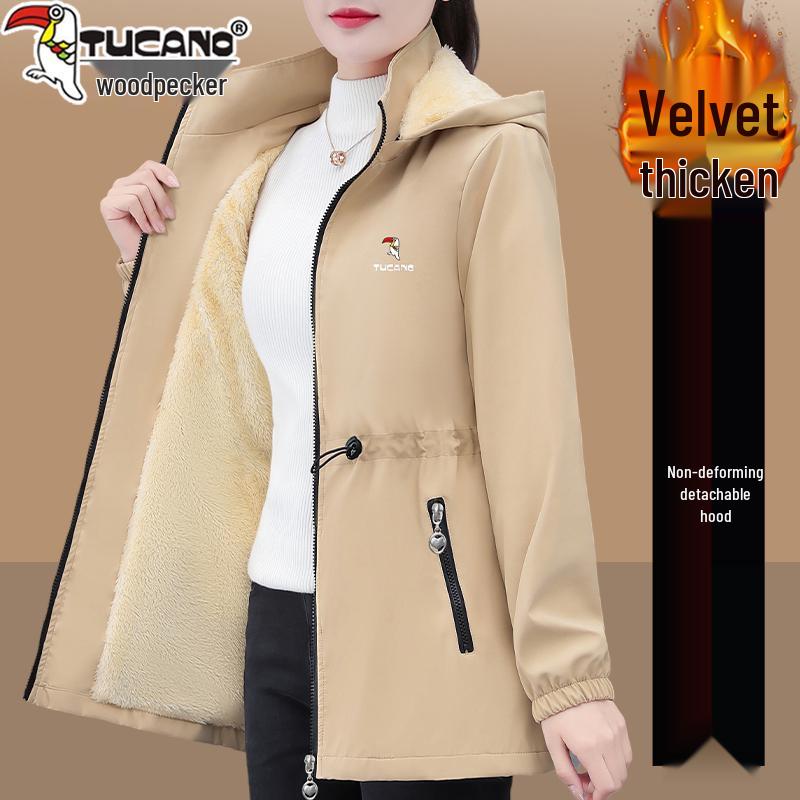 

Women s Fleece-Lined Mid-Length Trench Coat - 2025 New Autumn/Winter Warm Thickened Jacket 4XL for 75-87.5 kg