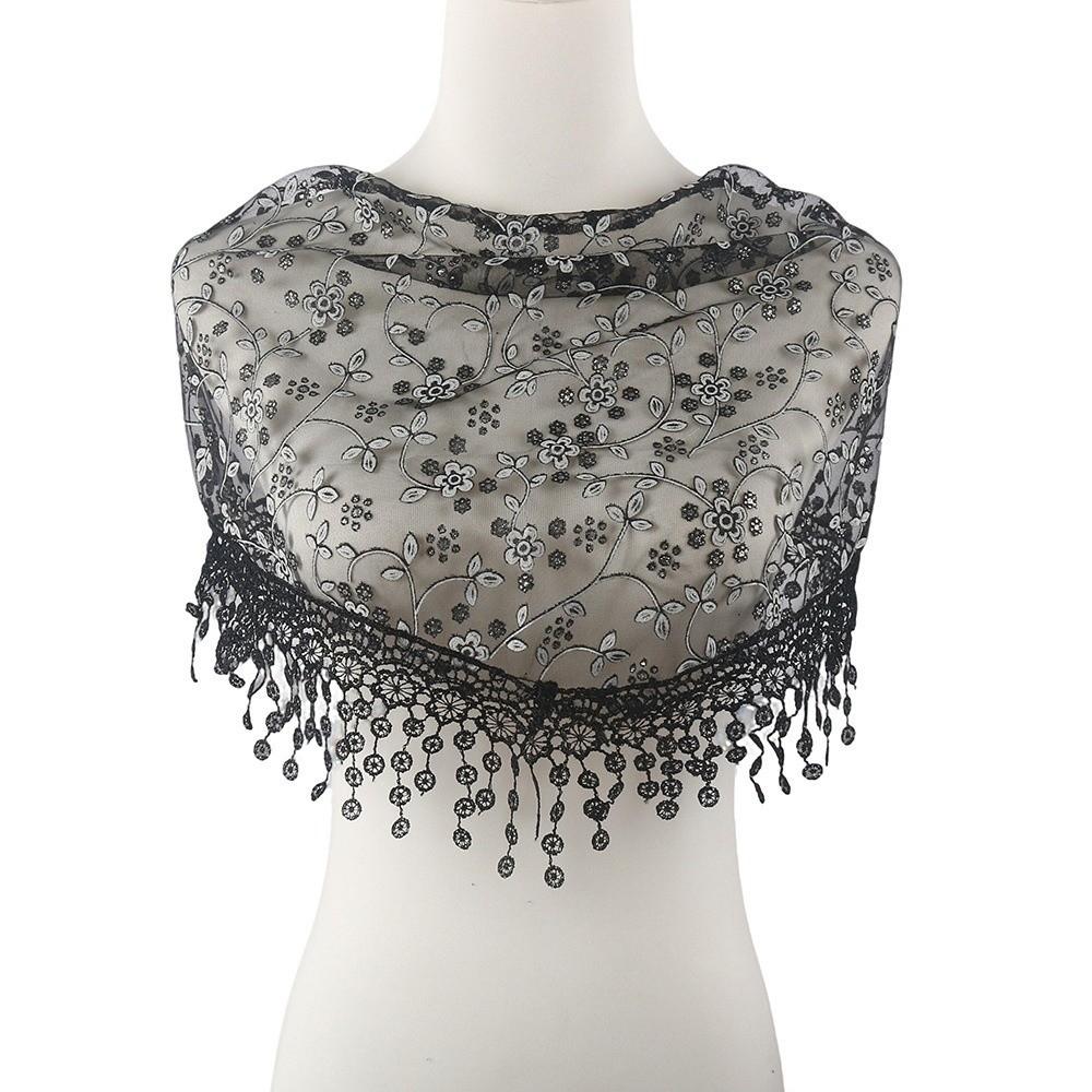 Atmungsaktive Blumenspitzen-Schals Elegante Spitze Blumenquasten Spitze Kopfschal Kopftuch Damen Hochzeit