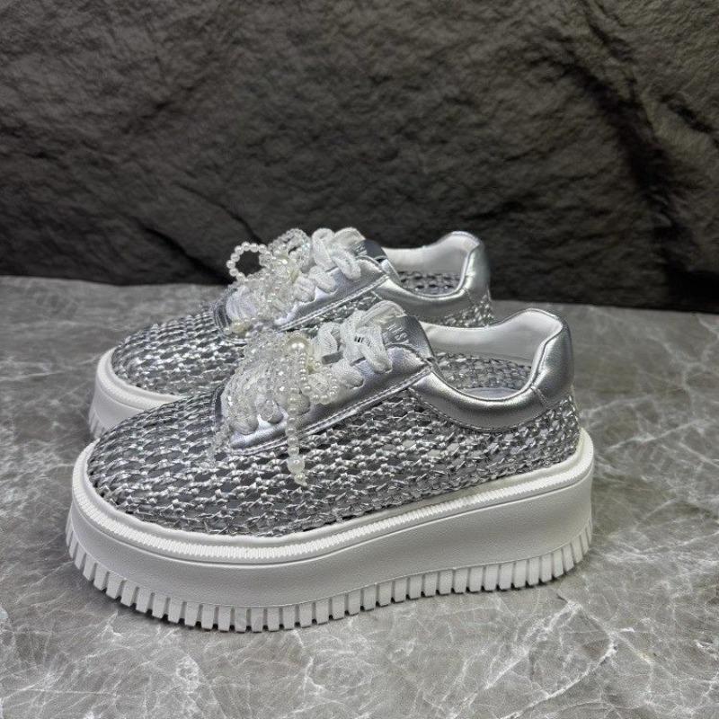 Fashion Women's Shoes 2025 Summer New Height Increasing Mesh Breathable Platform Shoes Lightweight Lace Up Bow-knot Casual Shoes