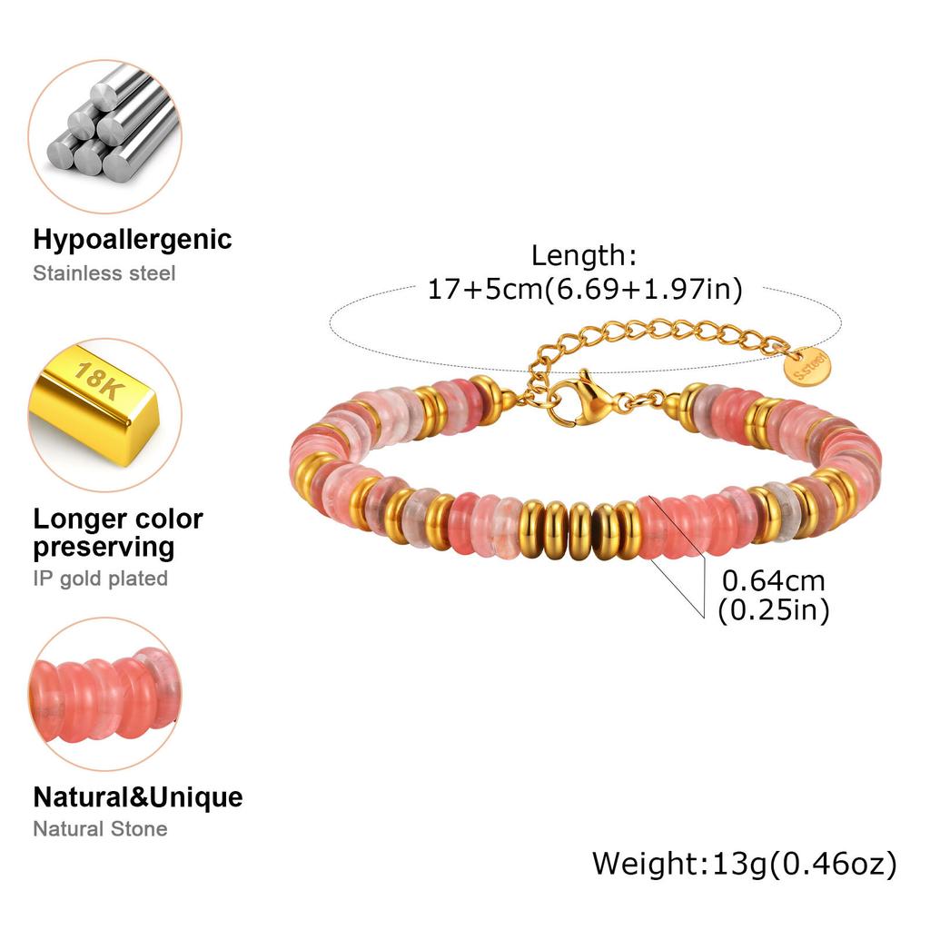 Hande-made Y2K Beaded Colorful Natural Stone Bracelet for Women, Waterproof Healing Yoga Healthy Spiritual Bracelet