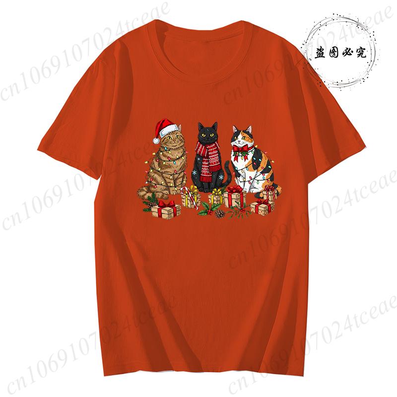 Cute Cats with Santa Claus Hat Printed TShirts for Women Unisex Clothes Meowy Christmas Design TShirts Happy New Year Clothes S