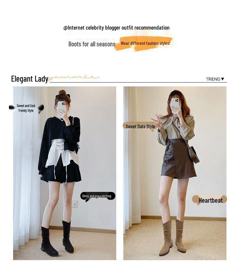 Women's 2025 French Retro Pointed Toe Mid-Calf Boots - Autumn/Winter Soft Suede Leather, Chunky Heel, Non-Slip