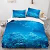 Blue Sea World Bedding Sets 3D Print  Sea Animal Dolphins Sharks And Cartoon Quilt Queen Duvet Cover Set Kids Adult Bedclothes