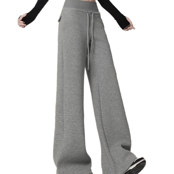 American Gray Wide-leg Casual Pants Women's Spring New High-waisted Loose-hanging Touching Pants