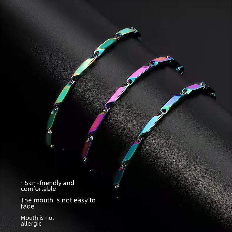 Męska bransoletka ze stali tytanowej z ogniwami w kształcie liści bambusa - Biżuteria w stylu hip-hopowym, niszowym, chłodnym