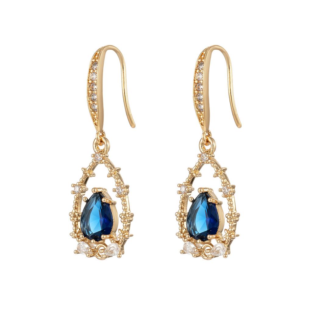 Luxurious Female Green/blue Zircon Earrings Vintage Bridal Wedding Earrings Classic Gold Color Small Drop Earrings for Women